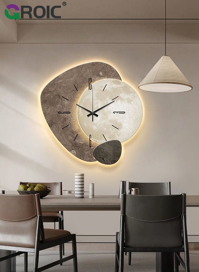 GROIC Moon Wall Clock, Silent Quality Quartz Clock Battery Operated, Large Unique Clock for Living Room,Kitchen,Home,Bathroom,Bedroom Wall Decor, 40cm Modern Minimalist Decorative Quartz Clock - Image 3